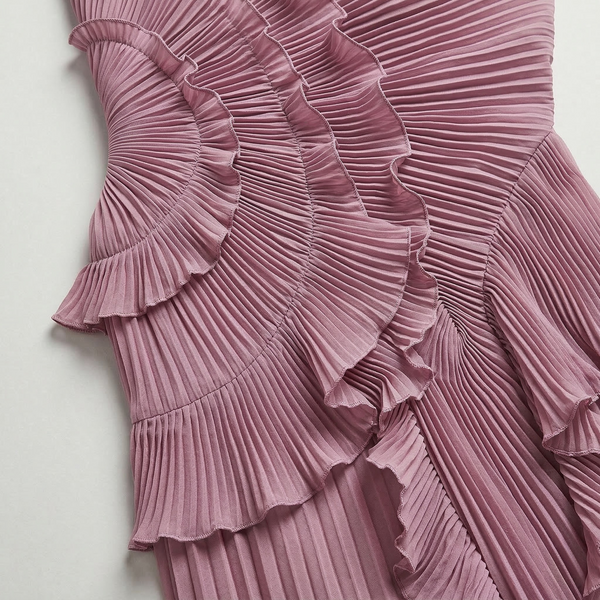 Ruffella - Pleated Ruffle Halter Maxi Dress