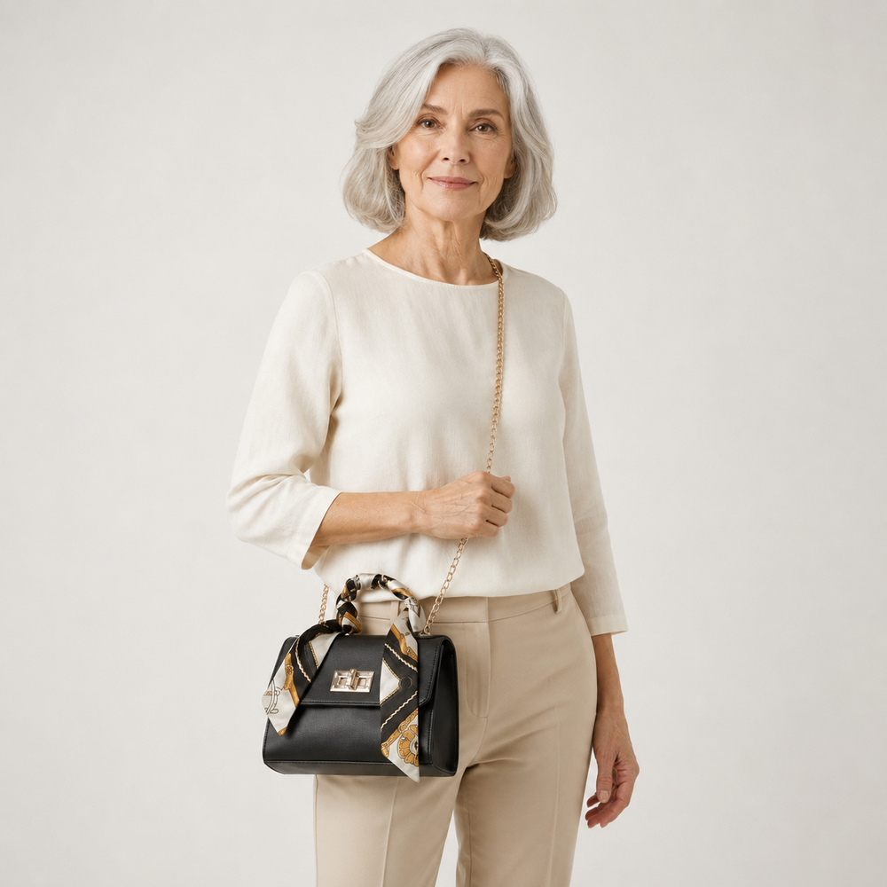 Scarvella - Structured Top-Handle Crossbody Bag Black