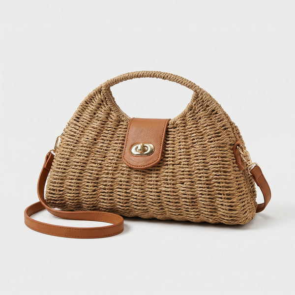 Shellova - Woven Shell Crossbody Shoulder Bag Khaki