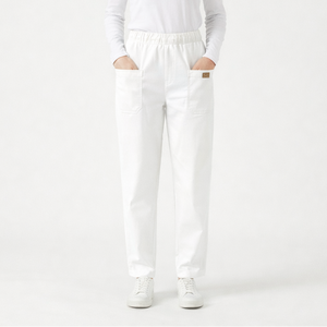 Slimova - Elastic Waist Straight-Leg Pants White