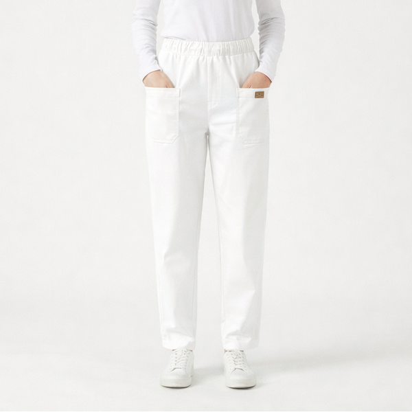Slimova - Elastic Waist Straight-Leg Pants White