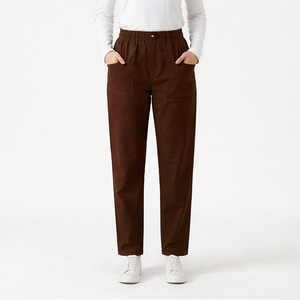 Slimova - Elastic Waist Straight-Leg Pants Dark Brown