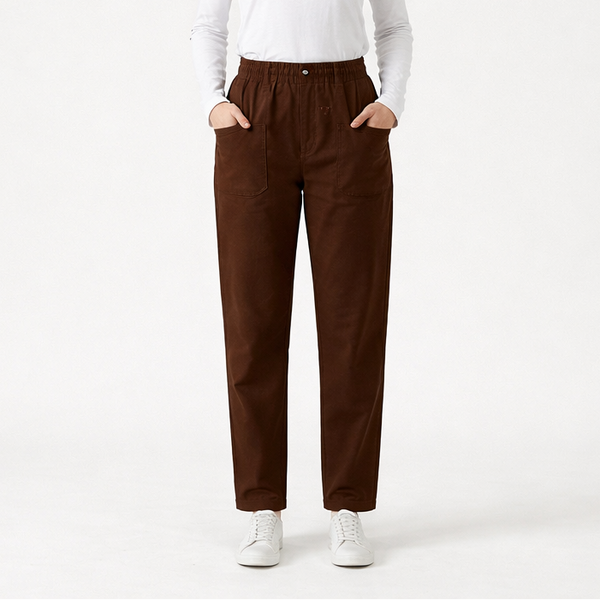 Slimova - Elastic Waist Straight-Leg Pants Dark Brown