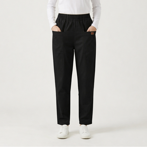 Slimova - Elastic Waist Straight-Leg Pants Black