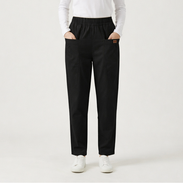 Slimova - Elastic Waist Straight-Leg Pants Black