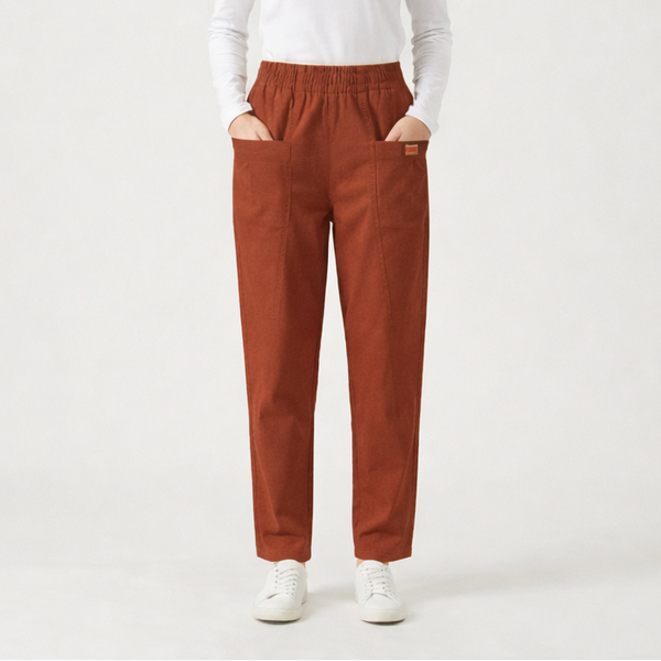 Slimova - Elastic Waist Straight-Leg Pants Red
