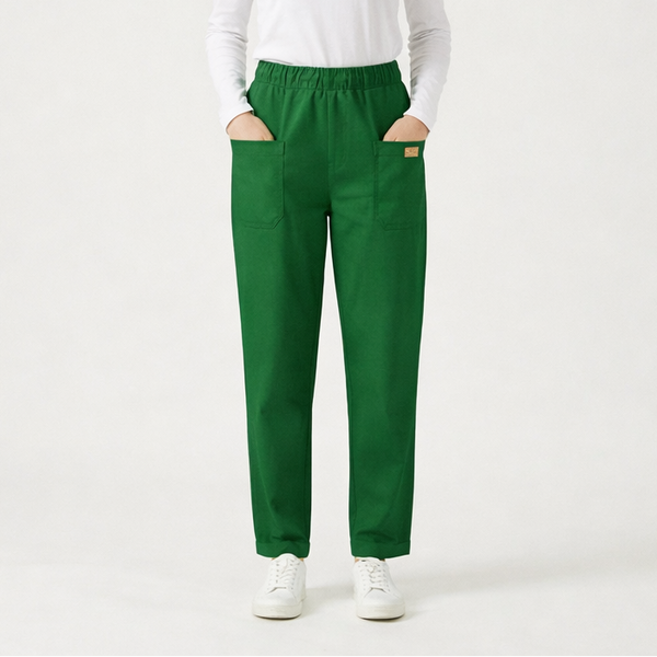 Slimova - Elastic Waist Straight-Leg Pants Green