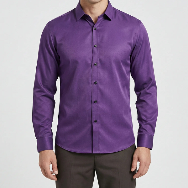 Slimvero - Slim Fit Long Sleeve Dress Shirt Purple