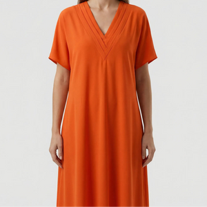 Slyvene - V-Neck Split-Sleeve Mini Dress Orange