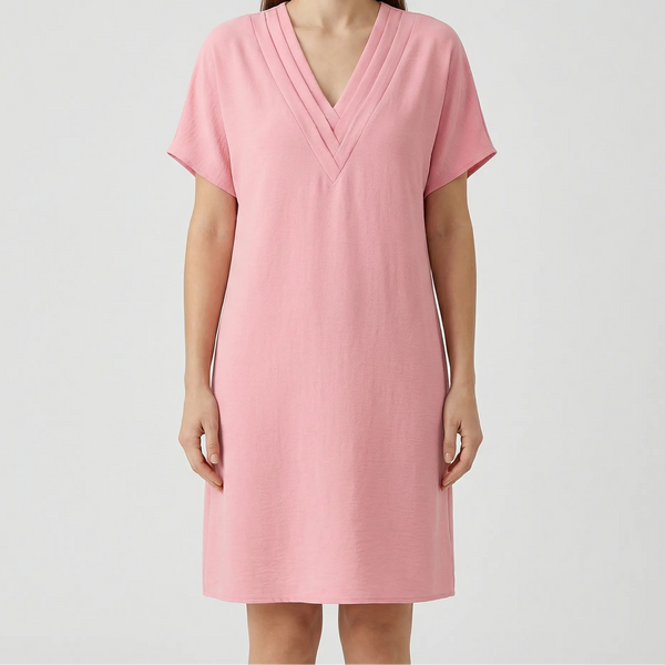 Slyvene - V-Neck Split-Sleeve Mini Dress Pink