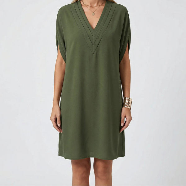 Slyvene - V-Neck Split-Sleeve Mini Dress Army Green