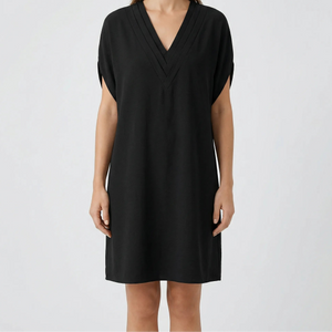 Slyvene - V-Neck Split-Sleeve Mini Dress Black