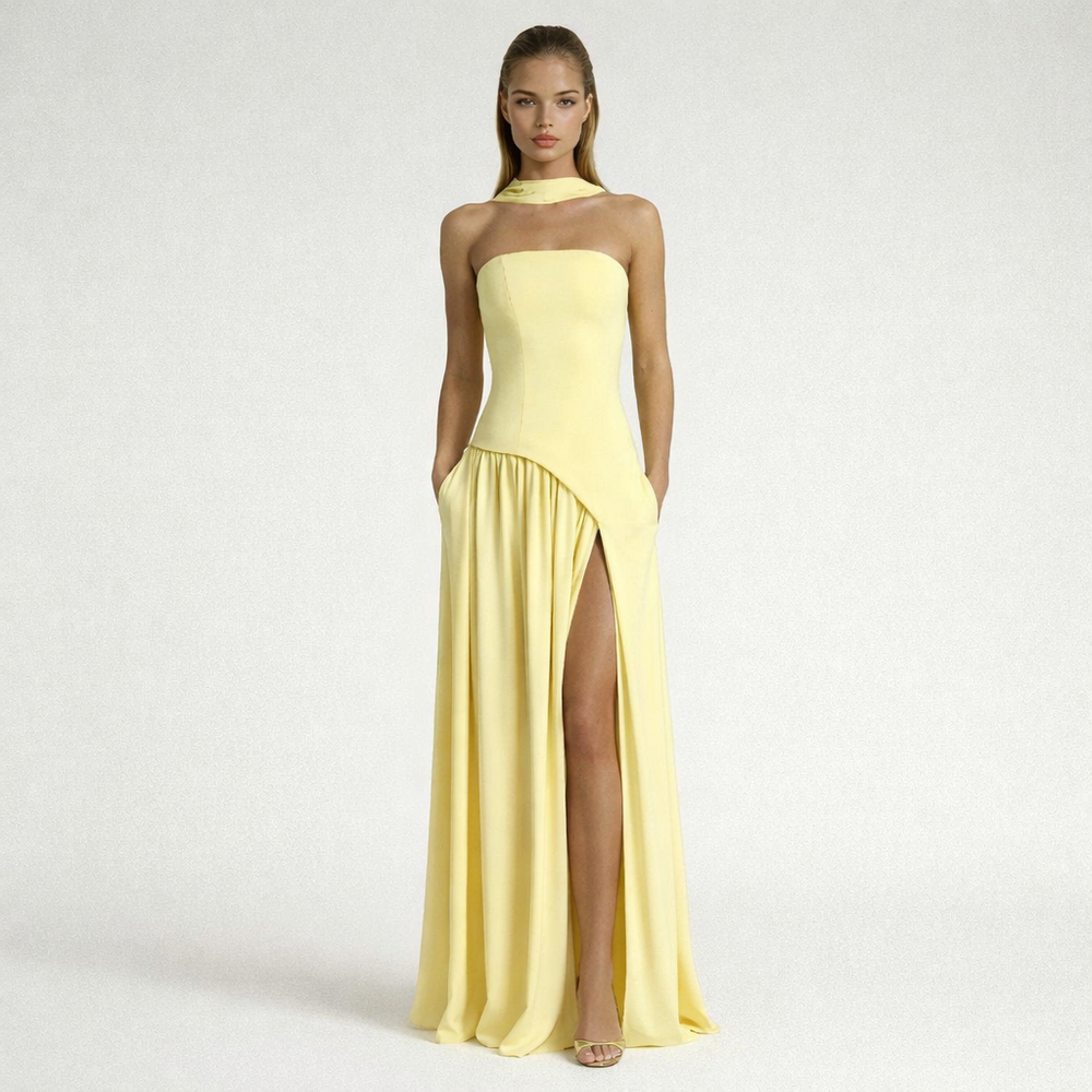Evening Maxi Dress - Wrap Neckline - Side Slit - For Women Evening Maxi Dress - Wrap Neckline - Side Slit - For Women