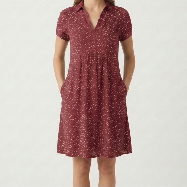 Sprexly - Short Sleeve Button-Down Midi Dress Red