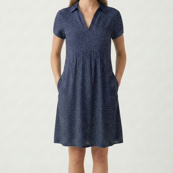 Sprexly - Short Sleeve Button-Down Midi Dress Blue