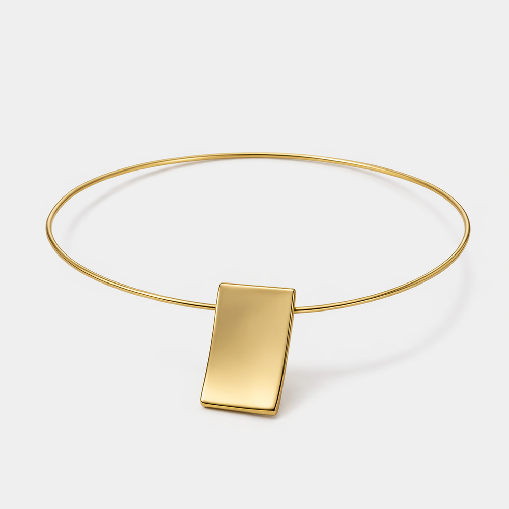 Squarelle - Geometric Square Pendant Choker Necklace