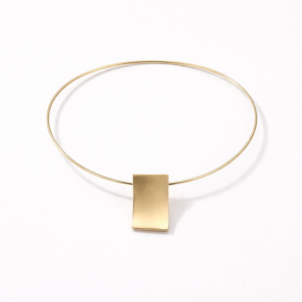 Squarelle - Geometric Square Pendant Choker Necklace