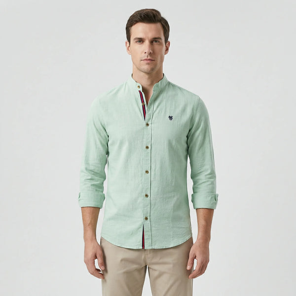 Strandco - Long Sleeve Band Collar Shirt Light Green