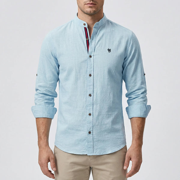 Strandco - Long Sleeve Band Collar Shirt Light Blue