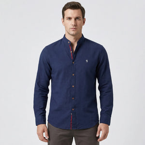 Strandco - Long Sleeve Band Collar Shirt Navy Blue