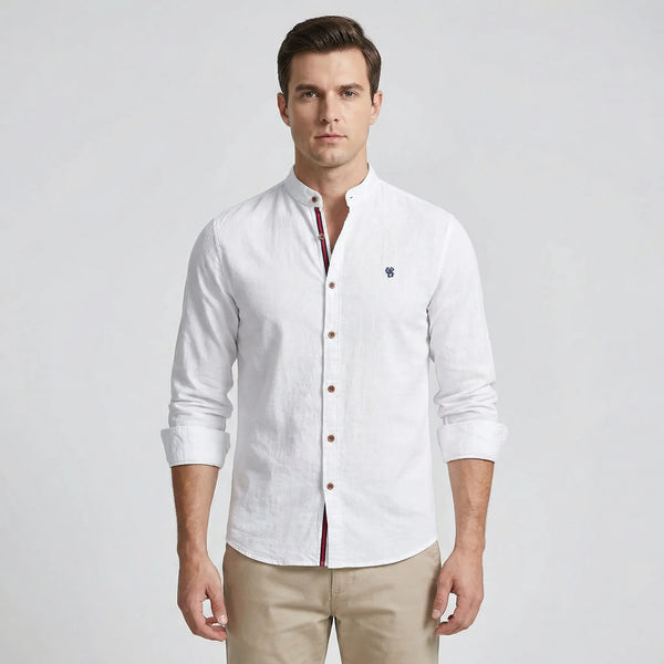 Strandco - Long Sleeve Band Collar Shirt White