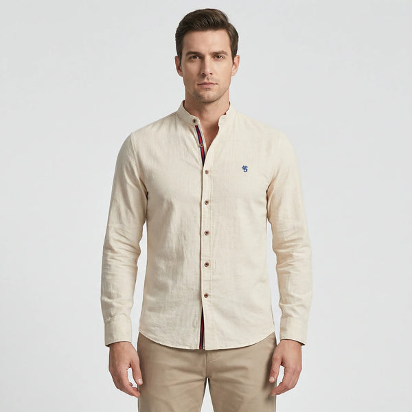 Strandco - Long Sleeve Band Collar Shirt Beige