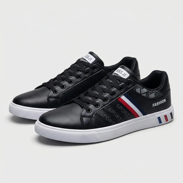Strikov - Low-Top Lace-Up Casual Sneaker Black (with Red And Blue Details)