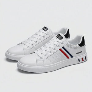 Strikov - Low-Top Lace-Up Casual Sneaker White (with Red And Blue Details)