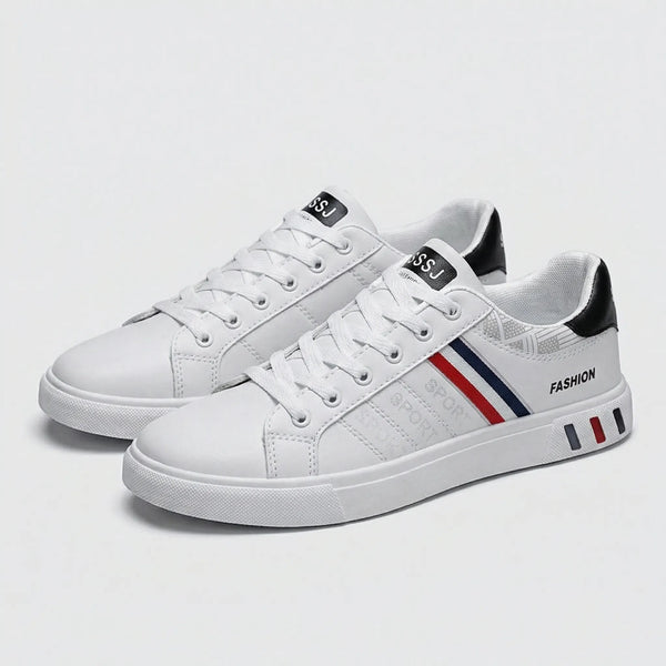 Strikov - Low-Top Lace-Up Casual Sneaker White (with Red And Blue Details)