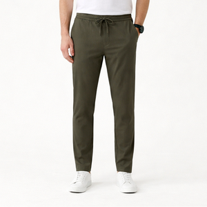Struxo - Slim Fit Stretch Drawstring Pants Army Green