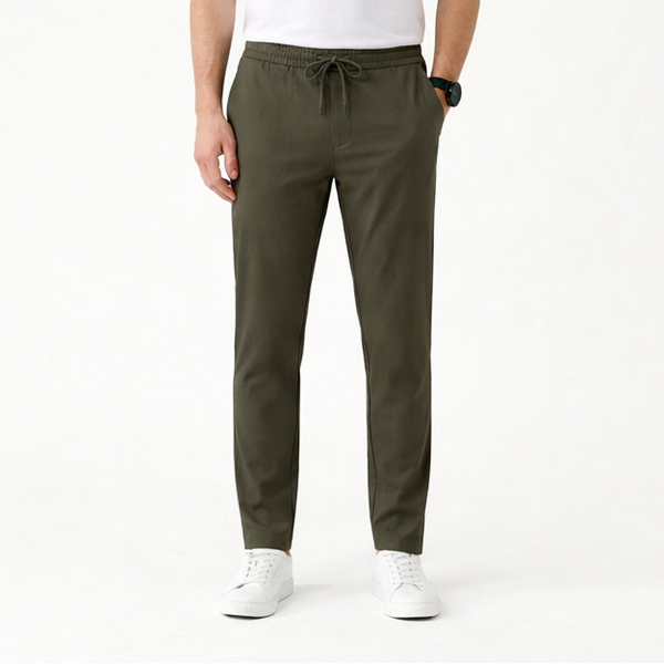 Struxo - Slim Fit Stretch Drawstring Pants Army Green
