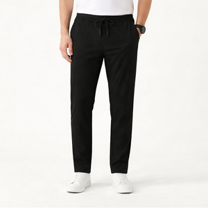 Struxo - Slim Fit Stretch Drawstring Pants Black