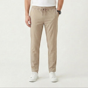 Struxo - Slim Fit Stretch Drawstring Pants Beige