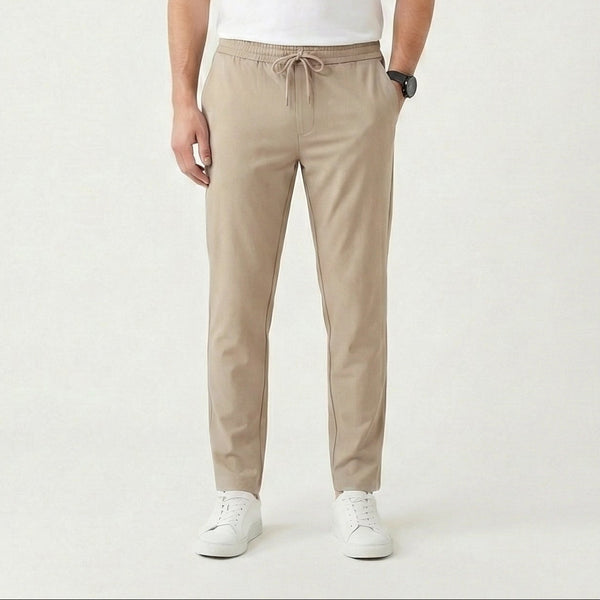 Struxo - Slim Fit Stretch Drawstring Pants Beige
