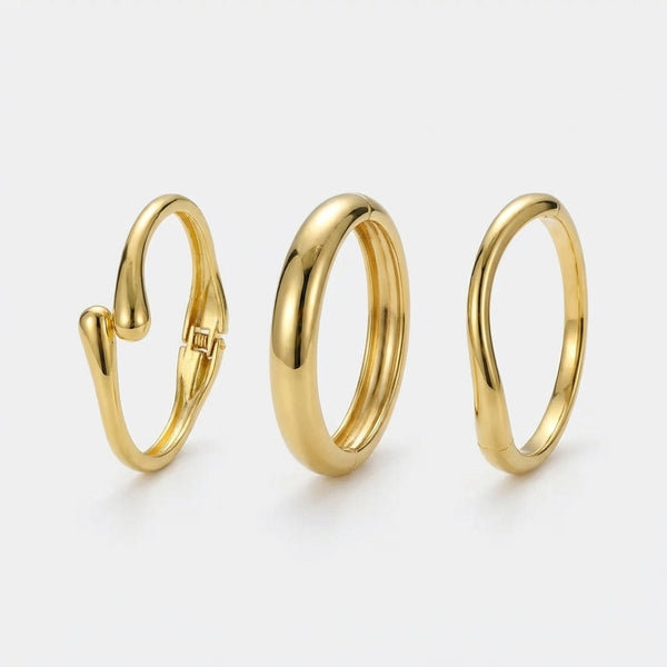 Teardova - Teardrop Shaped Open Cuff Bangle Gold 3pcs