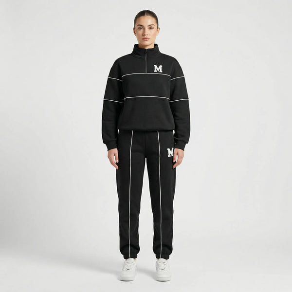 Trekvia - Half-Zip Sweater And Jogger Set Black