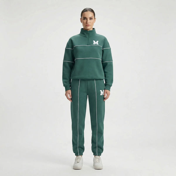 Trekvia - Half-Zip Sweater And Jogger Set Green