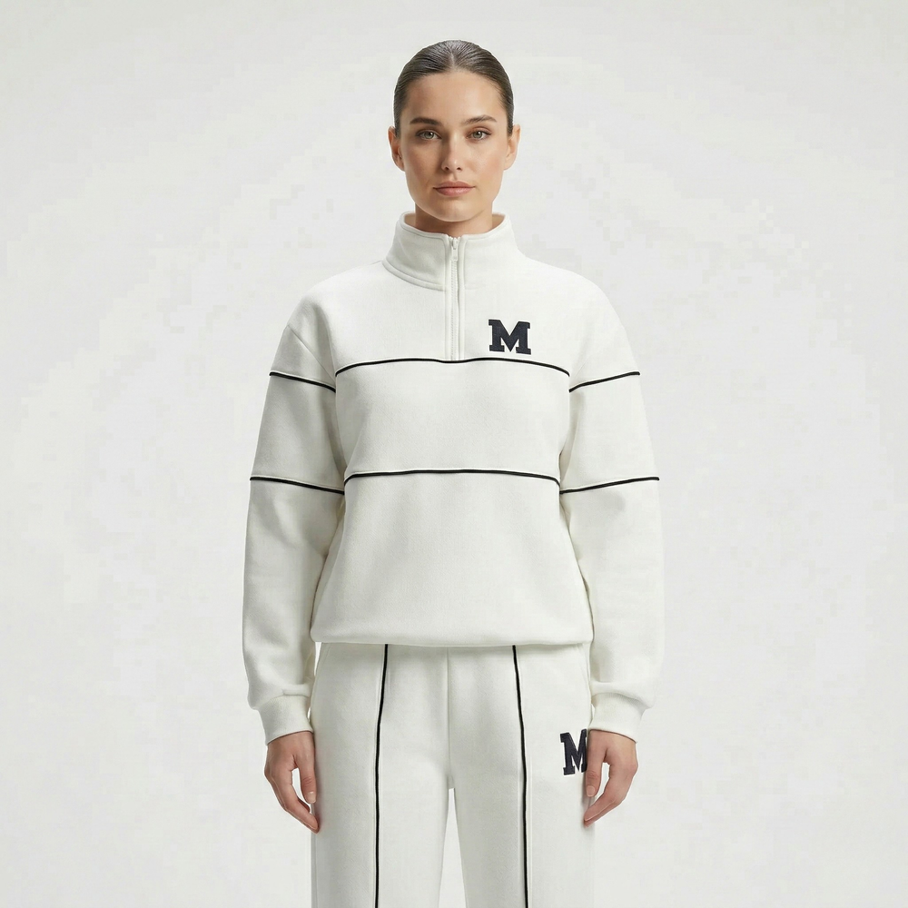 Trekvia - Half-Zip Sweater And Jogger Set White