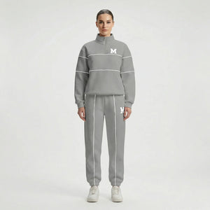 Trekvia - Half-Zip Sweater And Jogger Set Gray
