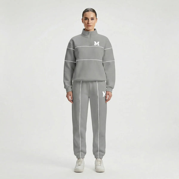 Trekvia - Half-Zip Sweater And Jogger Set Gray