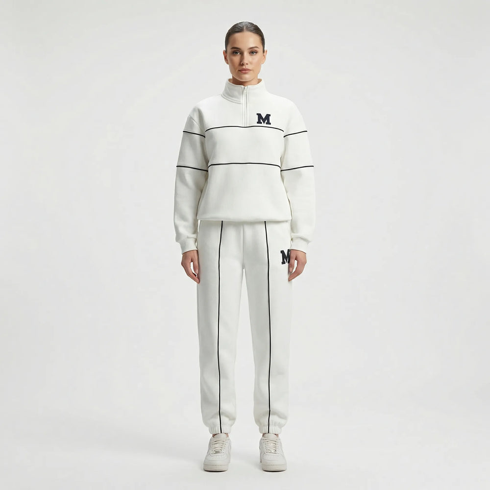 Trekvia - Half-Zip Sweater And Jogger Set White