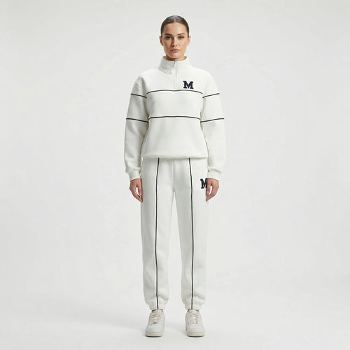Trekvia - Half-Zip Sweater And Jogger Set White