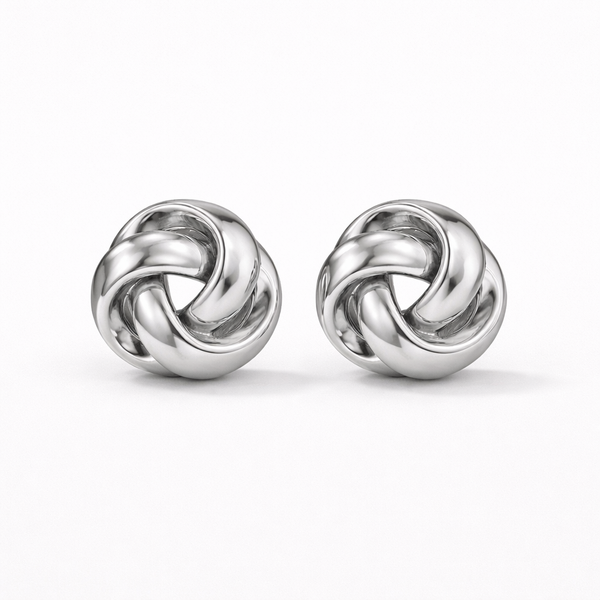Twirlix - Twisted Knot Geometric Stud Earrings Silver