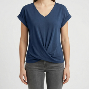 Twivera - Short Sleeve V-Neck Twist Top Blue
