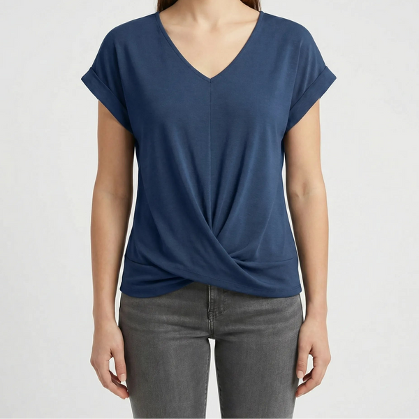 Twivera - Short Sleeve V-Neck Twist Top Blue