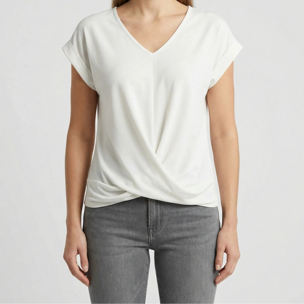 Twivera - Short Sleeve V-Neck Twist Top White