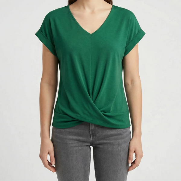 Twivera - Short Sleeve V-Neck Twist Top Green