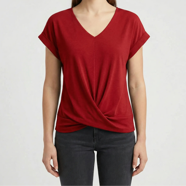 Twivera - Short Sleeve V-Neck Twist Top Red