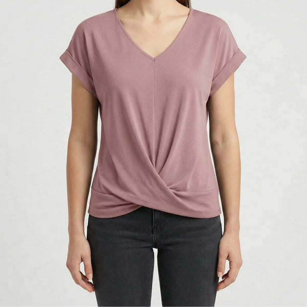Twivera - Short Sleeve V-Neck Twist Top Pink