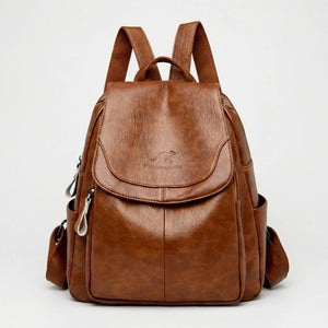 Vaultera - Anti-Theft Flap-Closure Women's Backpack Brown
